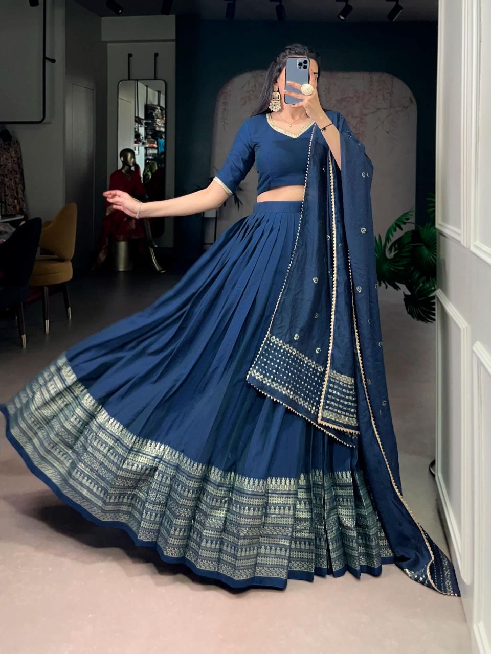 Royal blue Latest lehenga choli designs in Kerala